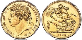 George IV gold Sovereign 1824 AU58 NGC, KM682, S-3800. A shimmering radiance commands the surfaces of this very lightly circulated example, which come...