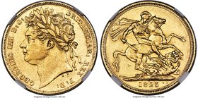 George IV gold Sovereign 1825 AU55 NGC, KM682, S-3800. Laureate head type. Sun-gold, with a sharp mint brilliance that cascades over the legends. A ce...