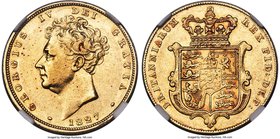 George IV gold Sovereign 1827 AU53 NGC, KM696, S-3801. A scarcer and hard to obtain date expressing strong detail and a unique eye appeal that results...