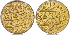 Mughal Empire. Shah Jahan gold Mohur Year 2 Month of Azar (1629/30) MS64 PCGS, Surat mint, KM255.6, Hull-Unl., Whitehead-1217. Absolutely brilliant an...