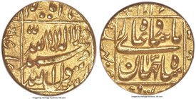 Mughal Empire. Shah Jahan gold Mohur AH 1049 Year 13 (1639/40) AU55 NGC, Bhilsa mint, cf. KM260.5 (date unlisted), cf. Hull-1600 (Rupee), Whitehead-Un...