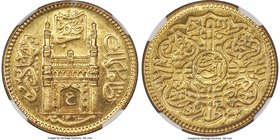 Hyderabad. Mir Usman Ali Khan gold Ashrafi AH 1367 Year 38 (1948) MS64 NGC, KM57a. Variety with full 'Ain' in doorway of Charminar. Fully lustrous and...