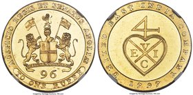 British India. Madras Presidency gilt-copper Proof 1/96 Rupee 1797 PR62 Cameo NGC, Soho mint, KM394. A crisp, clean strike with a lemon-yellow gold pa...