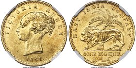 British India. Victoria gold Mohur 1841.-(b&c) MS61 NGC, Bombay or Calcutta mint, KM461.1 or KM461.2, S&W-2.1. Type A Bust. Straight-grained edge. Con...