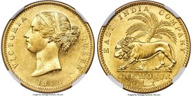 British India. Victoria gold Mohur 1841.-(c) (1850/1) MS62 NGC, Calcutta mint, KM462.1, S&W-3.7. Type A Bust, Type I Reverse. Divided Legend variety, ...