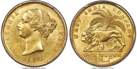 British India. Victoria gold Mohur 1841.-(c) (1850/1) MS62 PCGS, Calcutta mint, KM462.1, Prid-22, S&W-3.7. Type A Bust, Type I Reverse. Divided Legend...