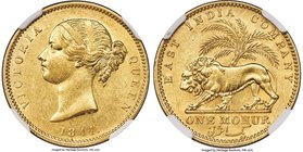 British India. Victoria gold Mohur 1841.-(c) (1850/1) AU58 NGC, Calcutta mint, KM462.3, S&W-3.7. Type A Bust, Type I Reverse. Divided Legend variety, ...
