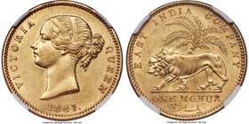 British India. Victoria gold Mohur 1841.-(c) (1850/1) AU58 NGC, Calcutta mint, KM462.2, S&W-3.11. Type B Bust, Type I Reverse. Divided Legend variety,...