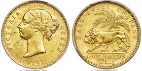 British India. Victoria gold Mohur 1841.-(c) (1850/1) AU58 PCGS, Calcutta mint, KM462.3, Prid-22, S&W-3.7. Type A Bust, Type I Reverse. Divided Legend...
