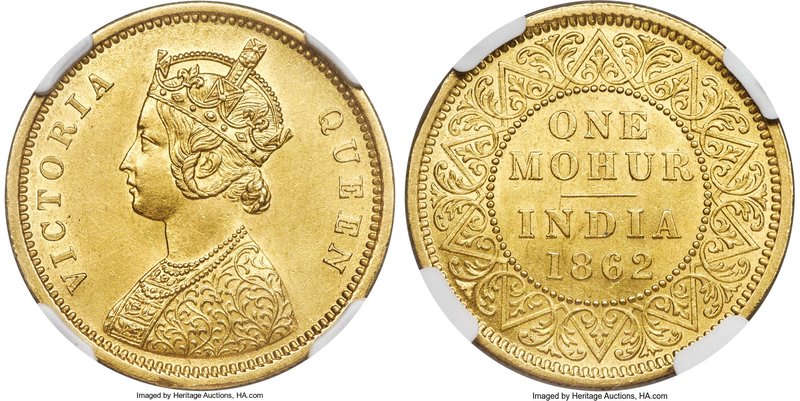 British India. Victoria gold Mohur 1862-(c) AU Details (Reverse Rim Filed) NGC, ...
