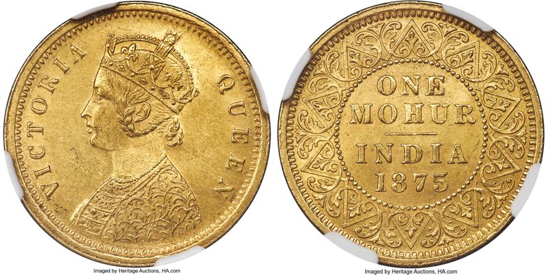 British India. Victoria gold Mohur 1875-(c) MS62+ NGC, Calcutta mint, KM480, S&W...