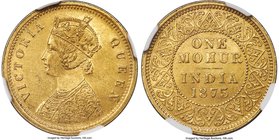 British India. Victoria gold Mohur 1875-(c) MS62+ NGC, Calcutta mint, KM480, S&W-5.1. Type A Obverse. Younger bust with 2 flowers in bottom panel of j...
