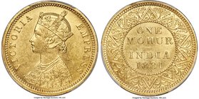 British India. Victoria gold Mohur 1881-(c) MS62 PCGS, Calcutta mint, KM496, S&W-6.10. Type A Bust. Younger bust with V on ground line. A nice, clean ...