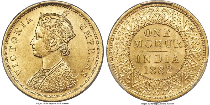 British India. Victoria gold Mohur 1882-(c) MS62 PCGS, Calcutta mint, KM496, S&W...