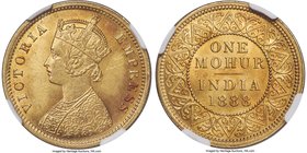 British India. Victoria gold Mohur 1888-(c) MS62 NGC, Calcutta mint, KM496, Fr-1604, S&W-6.15. Type A Bust. Younger bust with V on ground line. A glow...