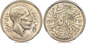 Faisal Riyal AH 1350 (1932) MS62 NGC, Royal mint, KM101. Displaying flaring satiny luster that cascades over the surfaces with ease, this delightful s...
