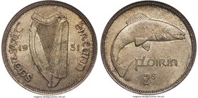 Free State Florin 1931 MS65 NGC, KM7. A superb gem with beautiful toning exhibiting light iridescent hues surrounding the coin's devices and splendid ...