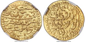 Ottoman Empire. Ahmed III gold Sultani AH 1141 (1728/9) AU53 NGC, Jazair Gharb mint (in Algeria), KM16.1, Pere-498var (date), Damali-23-CZ-A1d-1141, U...