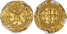Genoa. Galeazzo Maria Sforza gold Genovino (Ducat) ND (1466-1476) MS65 NGC, Fr-383, MIR-114. 3.47gm. + • G : S : DUX : mЄDIOLAnI : D : IAn •, castle i...