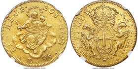 Genoa. Republic gold 96 Lire 1793 AU53 NGC, KM251, Fr-444. A bold example with a few light adjustment marks noticeable on the obverse and strong, gold...