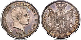 Kingdom of Napoleon. Napoleon 5 Lire 1814-M MS62 NGC, Milan mint, KM10.4, Dav-202, Pag-32a, Gig-124. The denticles around the reverse periphery have s...