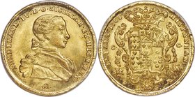 Naples & Sicily. Ferdinand IV gold 6 Ducati 1763 IA-CC/R MS64+ PCGS, KM167. A magnificent example of this multiple-ducat type that nearly drips with g...
