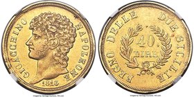 Naples & Sicily. Joachim Murat gold 40 Lire 1813 AU55 NGC, KM266, Fr-859. Certainly among the upper tier of certified examples for this one-year type,...