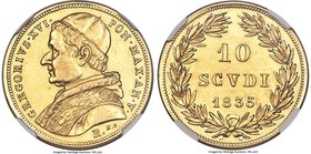 Papal States. Gregory XVI gold 10 Scudi Anno V (1835)-R AU Details (Cleaned) NGC, Rome mint, KM1108. An attractively struck selection offering bright ...