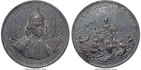 Venice. Francesco Morosoni lead "Victory Against the Turks" Medal 1688 AU55 NGC, Voltolina-1066. 61 mm. By Philipp Heinrich Müller. Edge reads: VIDERU...