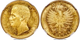Vittorio Emanuele III gold 20 Lire 1905-R MS62 NGC, Rome mint, KM37.1, Fr-24. A Mint State coin with prooflike surfaces and a strong golden chroma. Al...