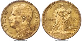 Vittorio Emanuele III gold 50 Lire 1912-R MS63+ PCGS, Rome mint, KM49, Fr-27. Satiny devices sheathed in unmistakable mint brilliance make for an eye-...