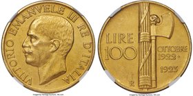 Vittorio Emanuele III gold 100 Lire 1923-R MS61 Matte NGC, Rome mint, KM65, Fr-32. A boldly struck Mint State example with a lovely orange-gold patina...