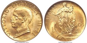 Vittorio Emanuele III gold 100 Lire Anno IX (1931)-R MS66 NGC, Rome mint, KM72, Pag-646. A fully brilliant, gem example, with superb eye-appeal and su...