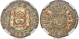 Philip V Real 1745 Mo-M MS66 NGC, Mexico City mint, KM75.2. Toned to perfection, with fiery reds surrounding the crowned globes in the center, framed ...