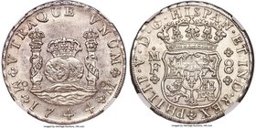Philip V 8 Reales 1744 Mo-MF MS62 NGC, Mexico City mint, KM103. An unusually satiny specimen with a good strike and unmistakable, choice eye-appeal.
...