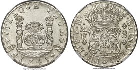 Philip V 8 Reales 1745 Mo-MF MS63 NGC, Mexico City mint, KM103. Exceptionally bold in the centers with a bottle-cap like effect to the rims that creat...