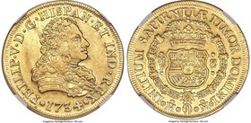 Philip V gold 8 Escudos 1734 Mo-MF XF45 NGC, Mexico City mint, KM148, Fr-8. Softly struck in the central areas, with both sides exhibiting bright gold...