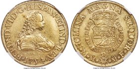 Ferdinand VI gold 8 Escudos 1754 Mo-MF AU50 NGC, Mexico City mint, KM151, Onza-605. A bright and sunny example with a lemon-gold hue and much mint lus...