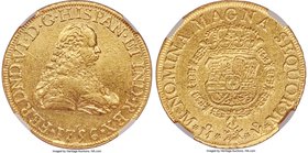 Ferdinand VI gold 8 Escudos 1756 Mo-MM XF Details (Bent) NGC, Mexico City mint, KM151, Fr-17. An offering that retains good detail for its assigned gr...