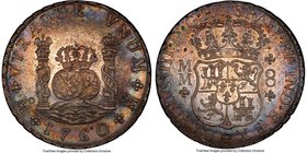 Charles III 8 Reales 1760 Mo-MM MS62 PCGS, Mexico City mint, KM105, Cal-884. An inspiring representative offering overlapping metallic tones throughou...