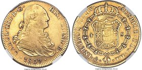 Charles IV gold 4 Escudos 1807 Mo-TH AU55 NGC, Mexico City mint, KM144. Struck on the softer side, though displaying a well-outlined bust of the King ...