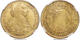 Charles IV gold 8 Escudos 1790 Mo-FM AU53 NGC, Mexico City mint, KM157. Sparkling mint luster illumines the peripheries and other protected areas thro...