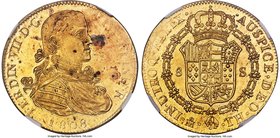 Ferdinand VII gold 8 Escudos 1808 Mo-TH MS63 NGC, Mexico City mint, KM160, Fr-47. No apparent wear, with full orange-golden luster and reflective fiel...