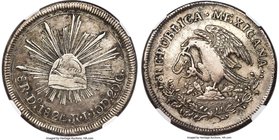 Republic "Hookneck" 8 Reales 1824 Do-RL XF40 NGC, Durango mint, KM376.1. Defiant snake variety. Wear on the high points with considerable amounts of L...