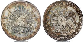 Republic 8 Reales 1863 Oa-AE VF25 PCGS, Oaxaca mint, KM377.11, DP-Oa11. Variety with the "A" above "O" in the mintmark. An alluring representative of ...