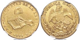 Republic gold 8 Escudos 1855/4 Go-PF XF45 NGC, Guanajuato mint, KM383.7. Lightly circulated for the grade, the fields exhibiting gentle luster and wit...