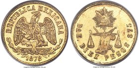 Republic gold 10 Pesos 1878 Do-E AU58 PCGS, Durango mint, KM413.3. Mintage: 582. Reportedly the second rarest assayer for this mint, and the first exa...