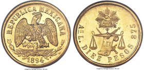 Republic gold 10 Pesos 1894 As-L MS62 PCGS, Alamos mint, KM413. Highly lustrous and displaying detail struck to alluring sharpness, this Mint State re...