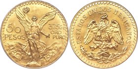 Estados Unidos gold Matte Restrike 50 Pesos 1947 MS68 PCGS, Mexico City mint, KM481. The Matte pieces were made in small quantities in 1996. Bright, f...