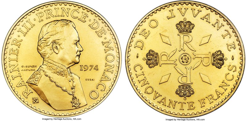 Ranier III gold Specimen Essai 50 Francs 1974-(a) SP66 PCGS, Paris mint, KM-E67,...
